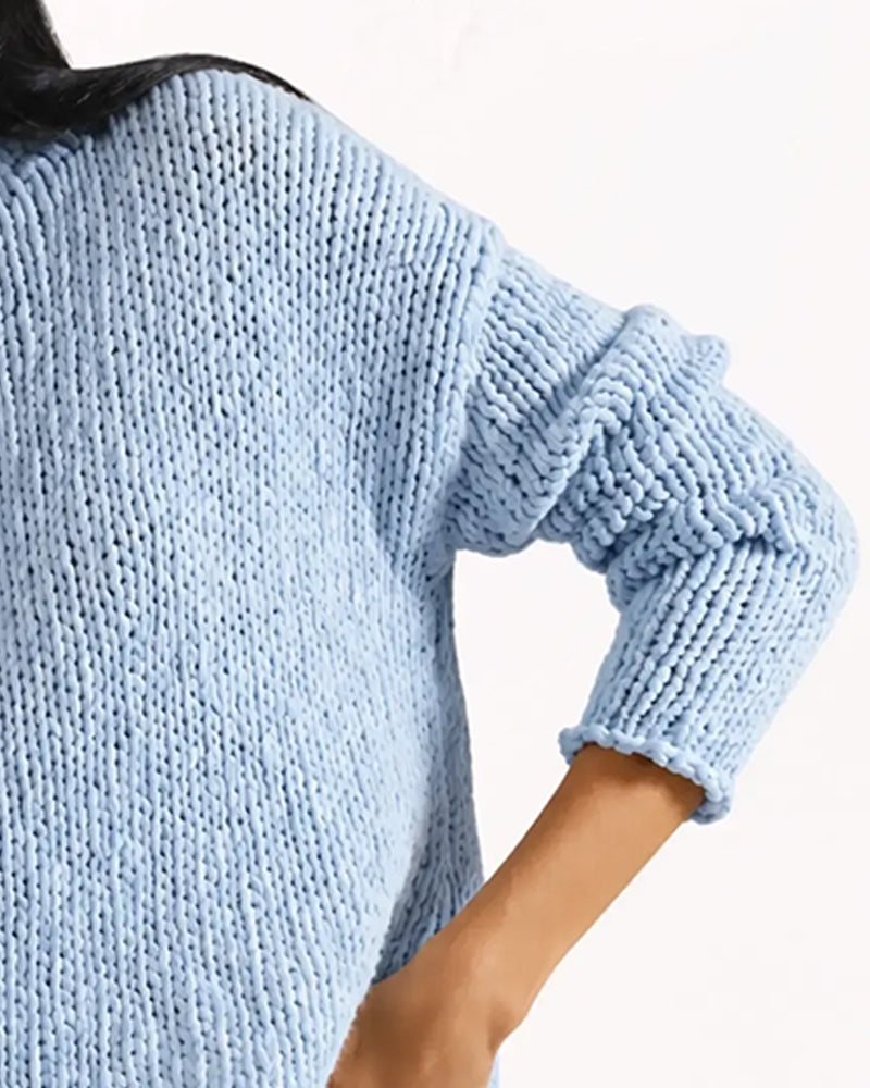 Pullover Rund Hals Kort Lang Erme Ensfarget
