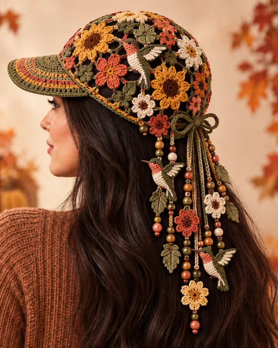 🍂 Dame Håndlaget Heklet Høst Baseballcaps