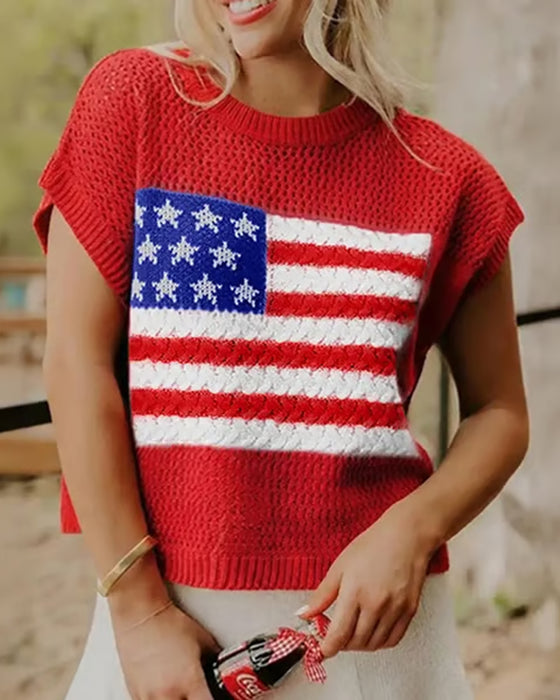 Pullover Flagg Mønster Crewneck