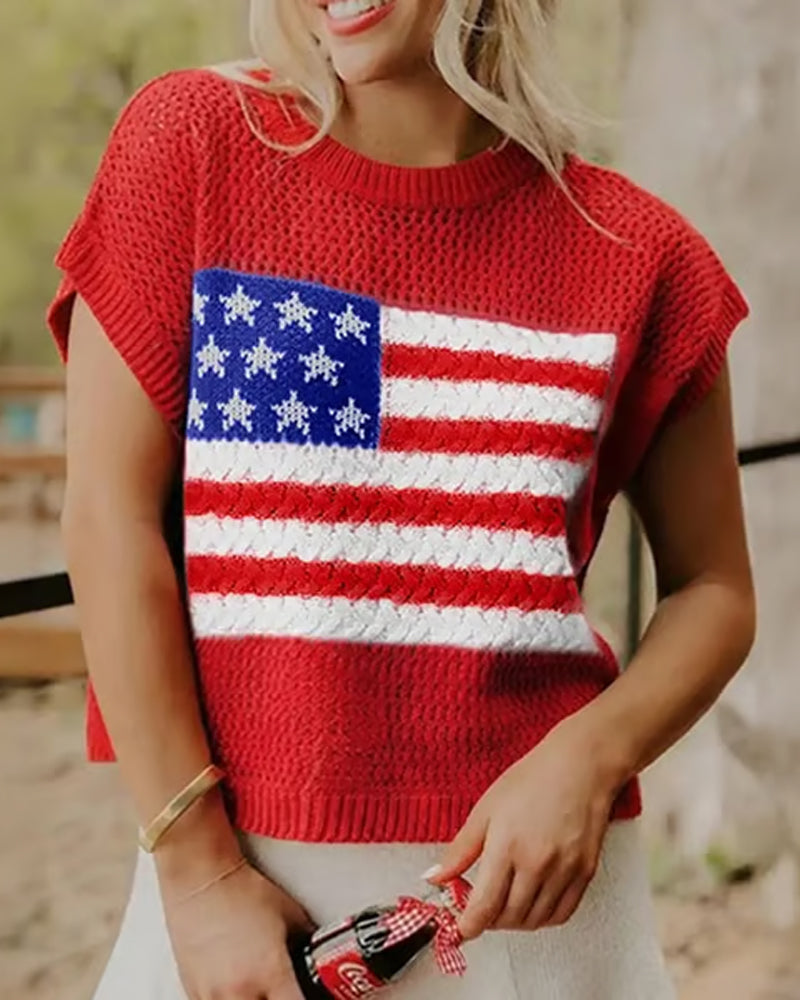 Pullover Flagg Mønster Crewneck