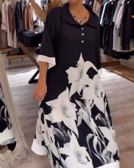 Kjole Krage Trykt Oversized Maxi