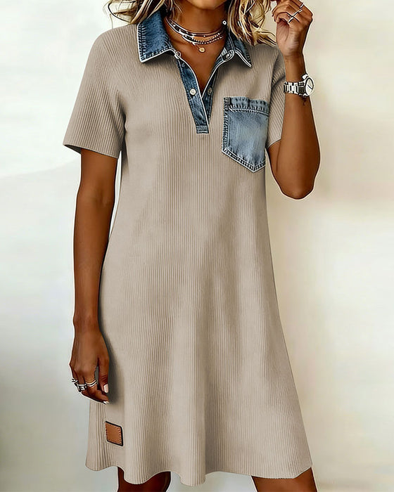 Kjole Denim Lappeteknikk A-Linje