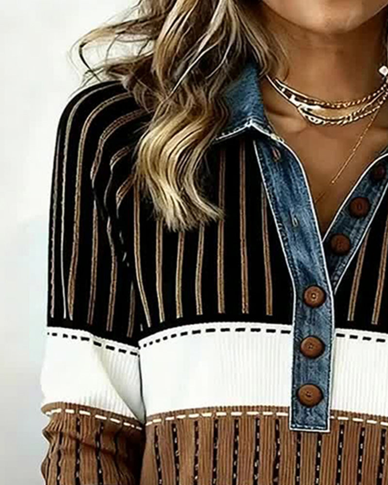 En Allsidig Fargeblokkert Genser Med Knappkrage