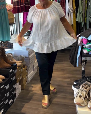 Bluse Rund Hals Rynket Avslappet Solid