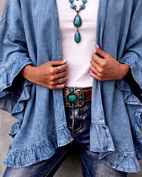 Frakk Denim Ruffle Løs