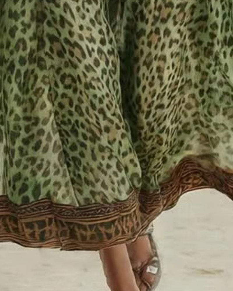 Kjole Leopardmønster Halv Glidelås Ermsløs Lang