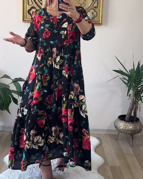 Kjole Løs Oversized Rund Hals Trykt