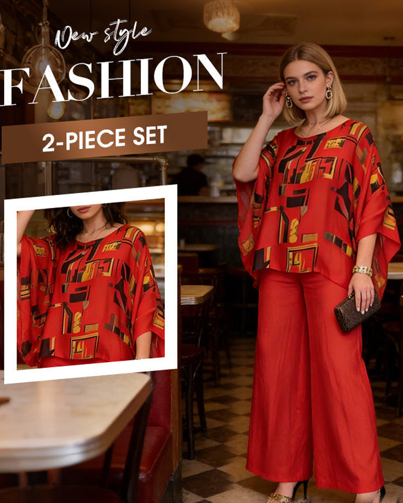 Todelt Sett Geometrisk Trykk Vide Ben Bukse