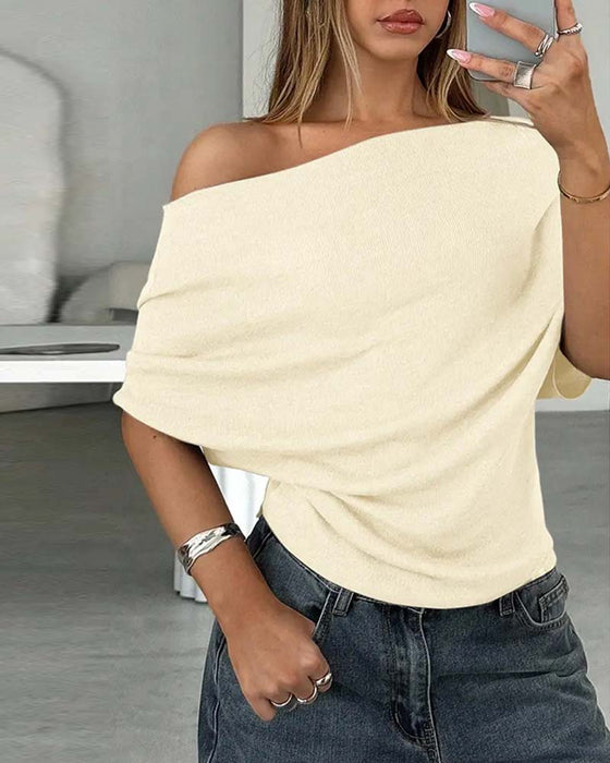 Bluse Flagermuserme Off-Shoulder Ensfarget