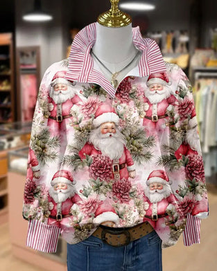 Bluse Nedbrettet Krage Stripet Rysje Julestil