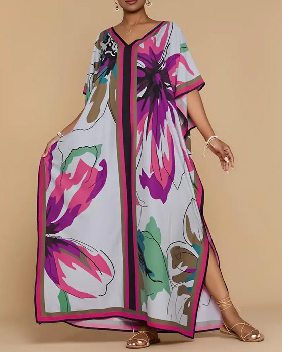 Kjole V-Hals Løs Trykk Resort Cover-Up