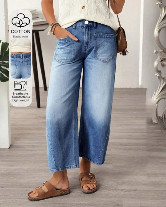 Jeans Denim Elastisk Midje Vida Ben Croppet