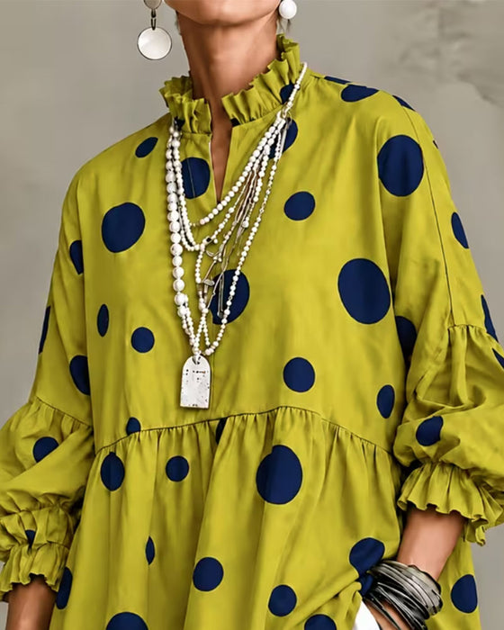 Bluse Stor Prikkete Volang