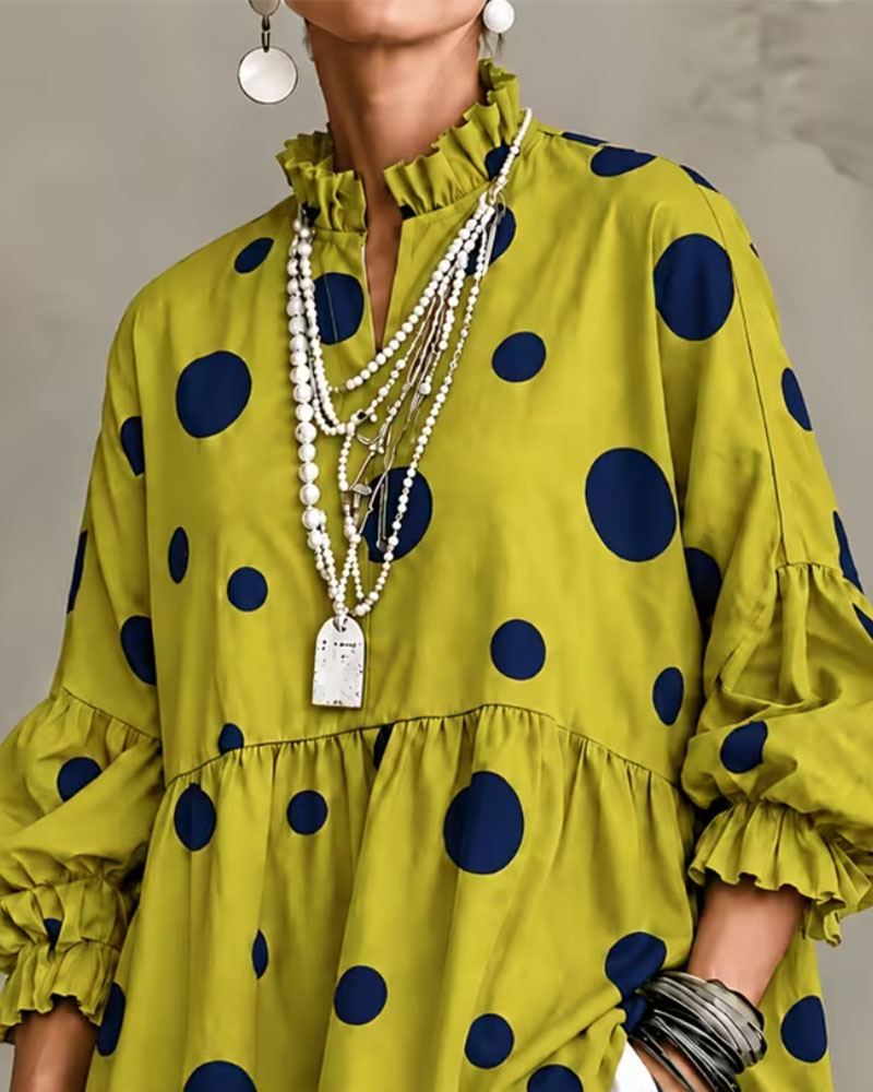 Bluse Stor Prikkete Volang