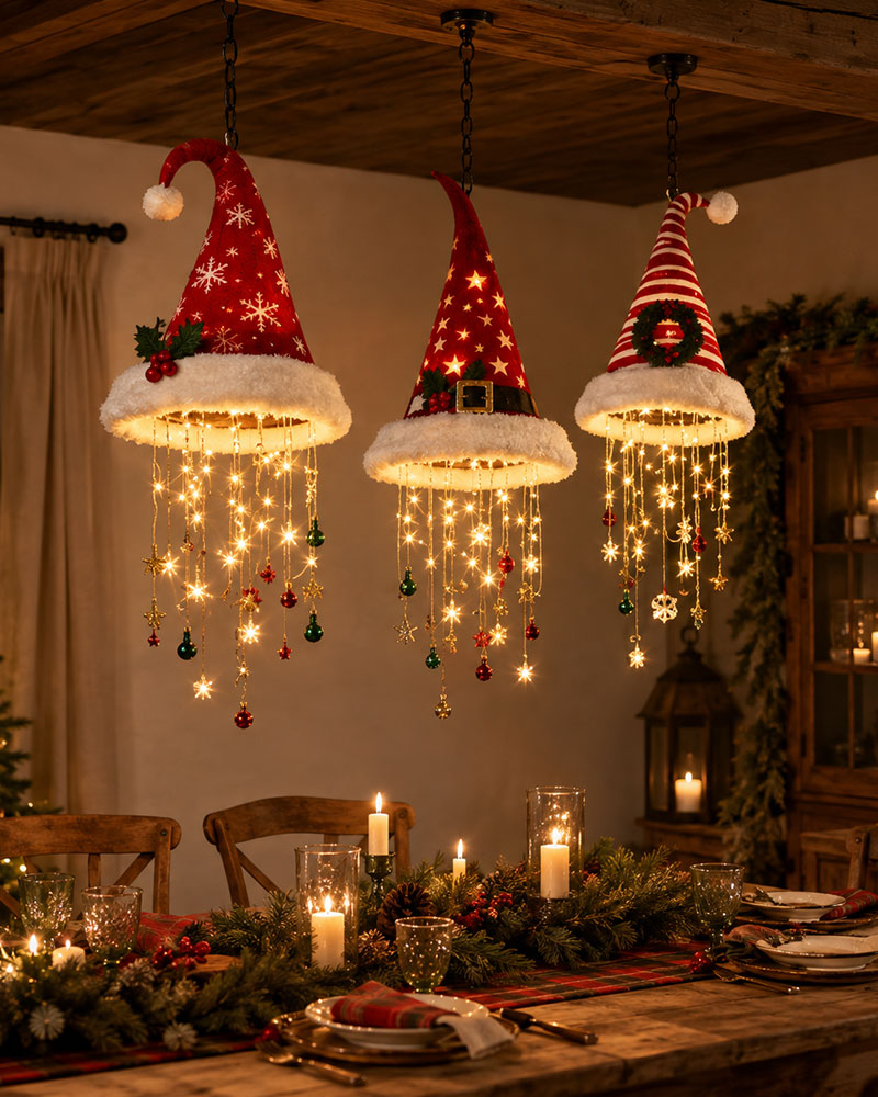🎅 Opplyst Julenisselue Hengende Lysekrone🎄