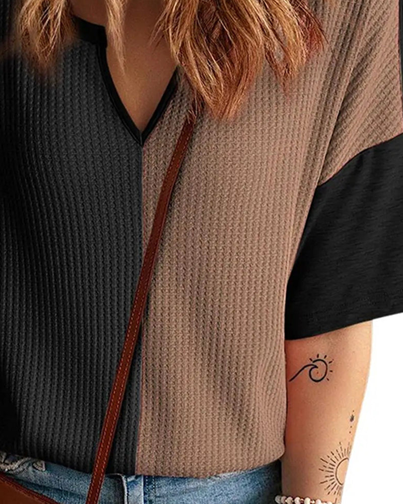 T-Skjorte Fargeblokk Vaffelstrikk