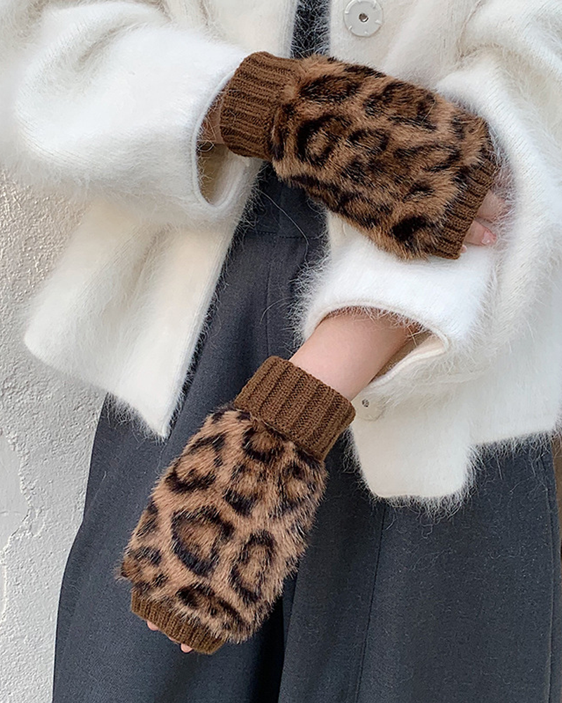 Hansker Leopardtrykk Pels