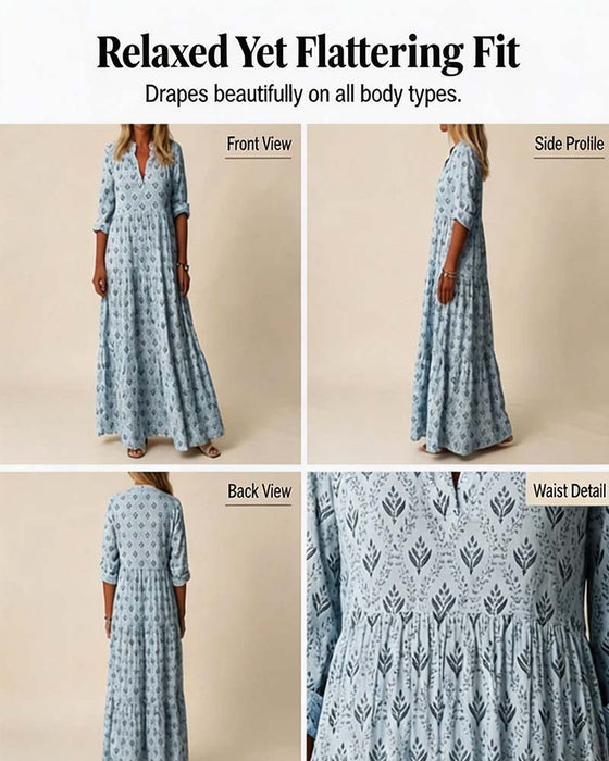 Kjole Vintage V-Hals Blomstret