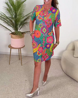 Kjole Mote Korte Ermer Blomstertrykk