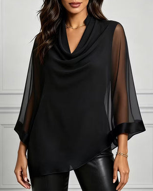 Bluse Cowl Neck Uregelmessig Solid Sheer