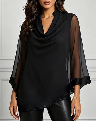Bluse Mock Neck Uregelmessig Solid Sheer