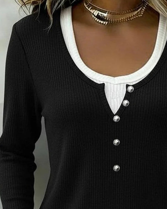 Topp Fargeblokk Knapp Langermet