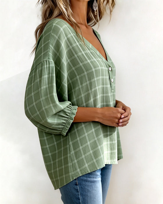 Topp V-Hals Rute Løs