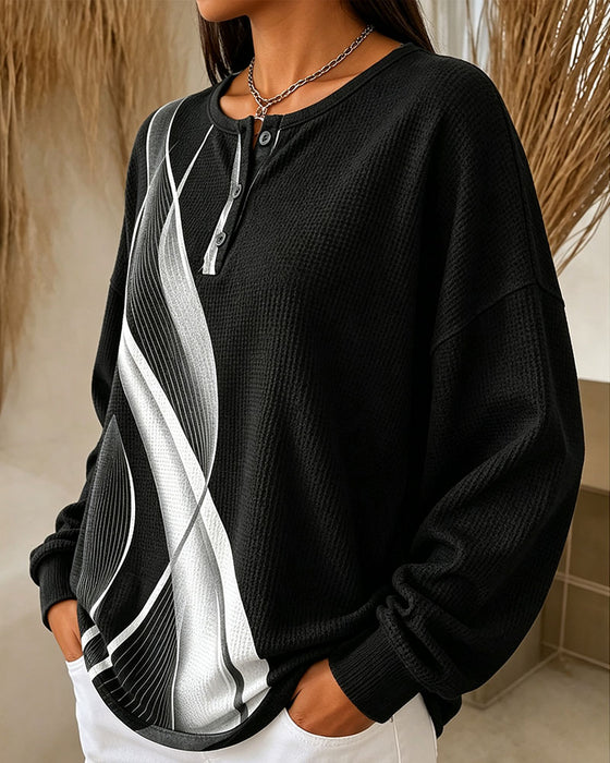 Sweatshirt Vaffel Casual Knapp