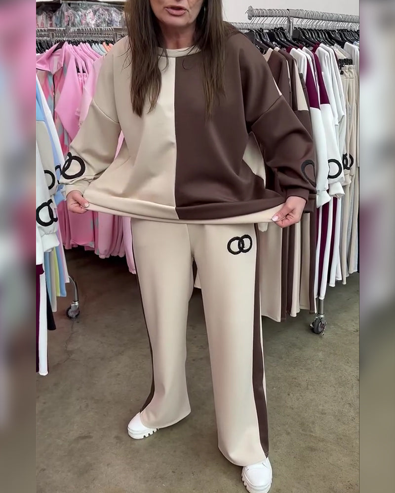 Sett Kontrastfarge Casual Sweatshirt