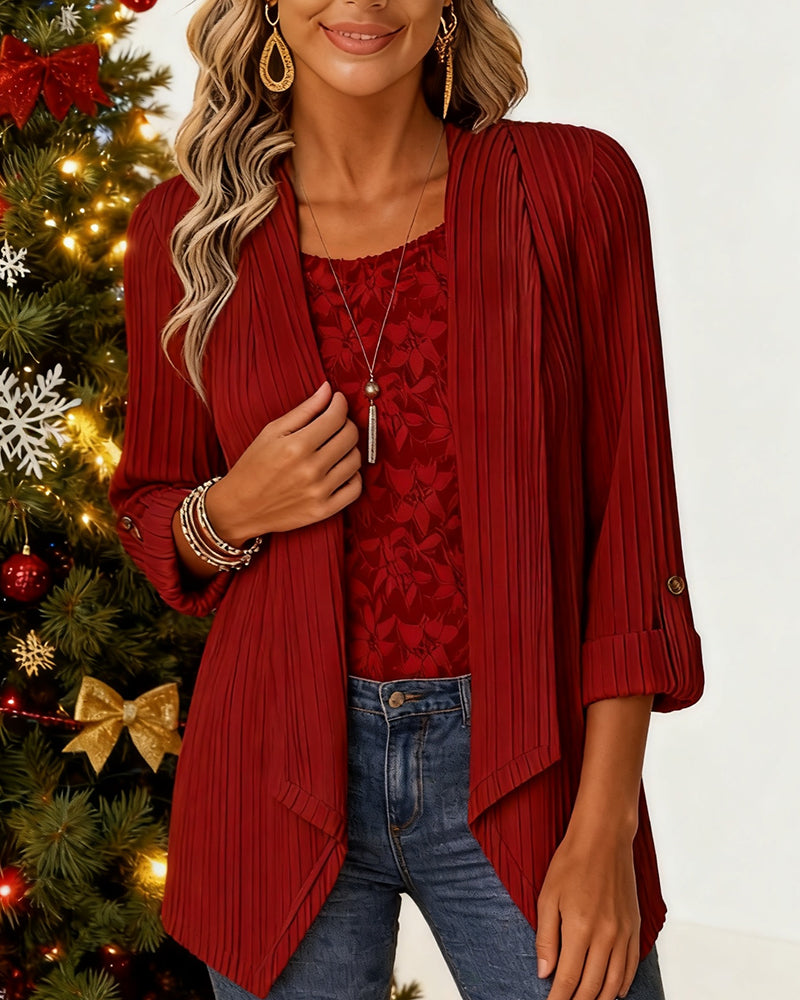 Ribbet Topp Med Faux To-Dels Utseende Og Lappverk