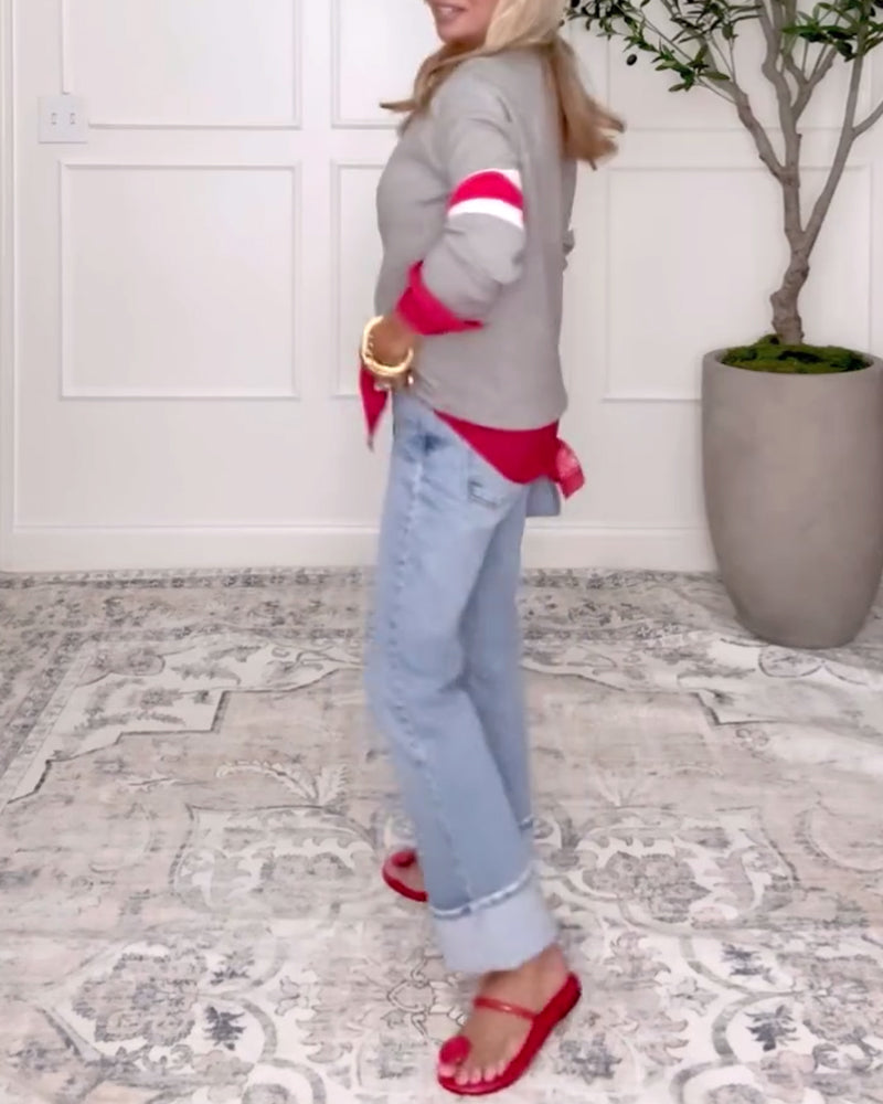 Rundhalset Langermet Kontrastfarget Genser