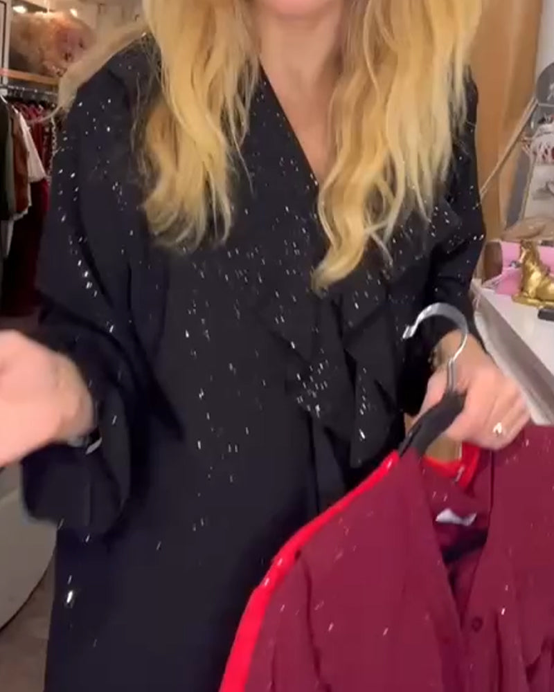 Kjole Løstsittende Rysje Kant Paillettert