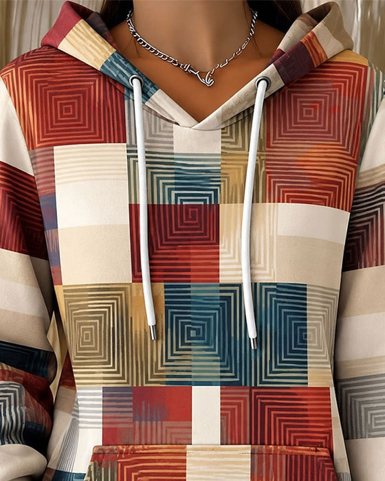 Hoodie Rute Fargeblokk Dragsnor