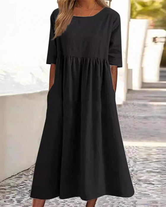 Kjole Kortsermet Lomme Rynket