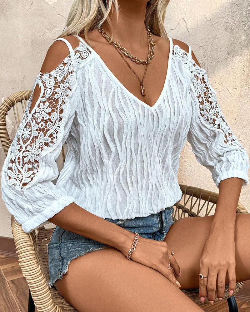 Bluse Blonde Off-Skulder Rynket Teksturert