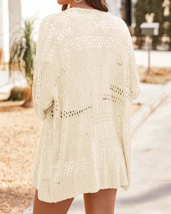 Cardigan Solid Farge Uthulet Casual