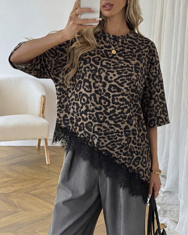 Bluse Asymmetrisk Blonde Sammensatt Kant Kortsermet