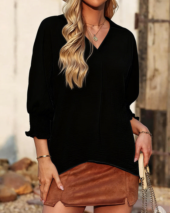 Bluse V-Utringning Loose Fit 3/4-Erm