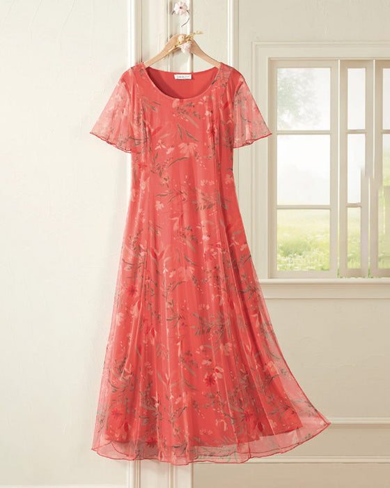 Kjole Blomstret Rund Hals Maxi