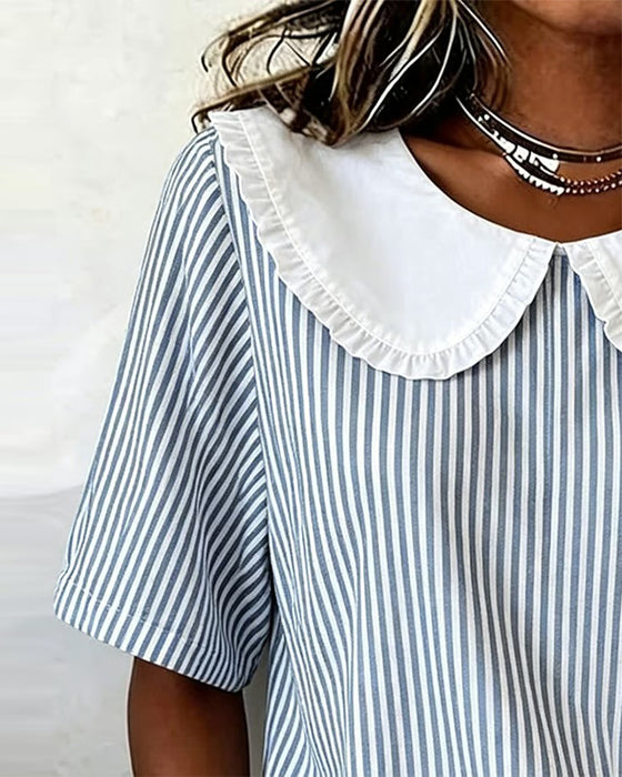 Bluse Stripet Peter Pan Krage Kort Erme