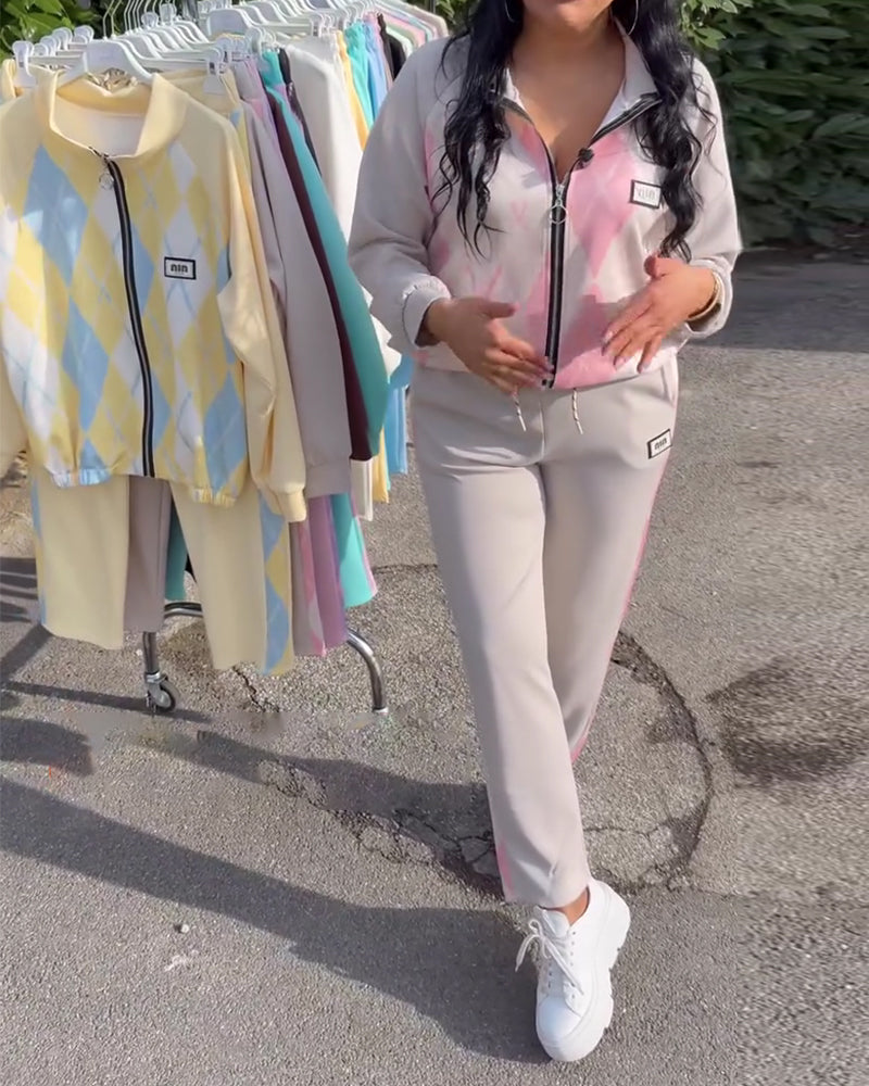 Todelt Sett Rutete Glidelåstopp Og Bukse