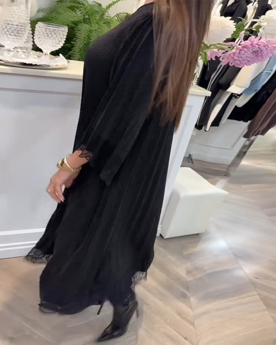 Kjole Rund Hals Løs Blonder Patchwork