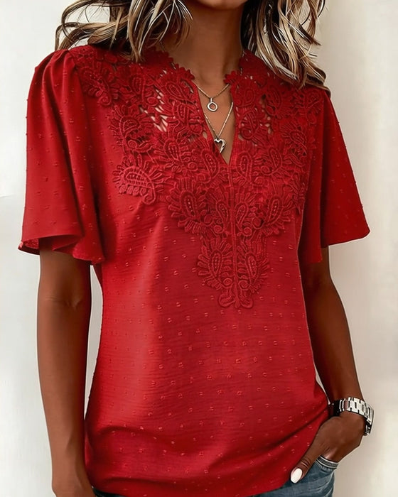 Bluse Knipling V-Hals Kort Erme