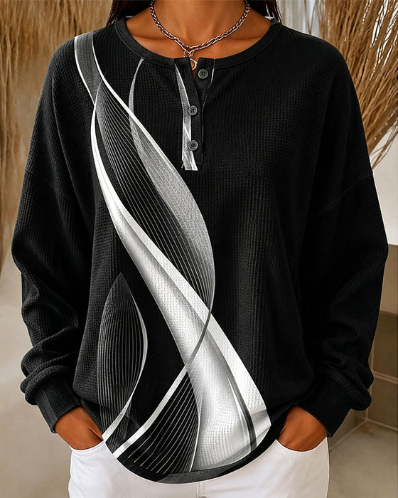 Sweatshirt Vaffel Casual Knapp