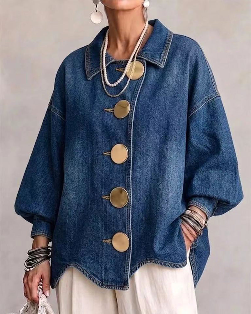 Kåpe Stor Metallknapp Vasket Denim