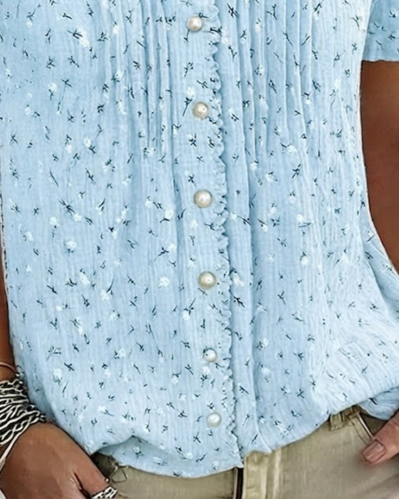 Bluse Pufferme Blomstret Trykk Kortermet