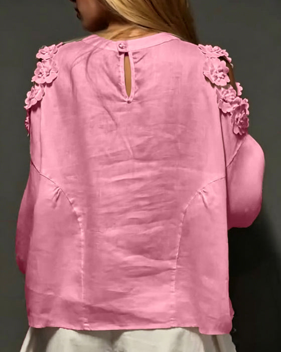Bluser Rundhals Utskjæring Off-Shoulder 3D Blomstret
