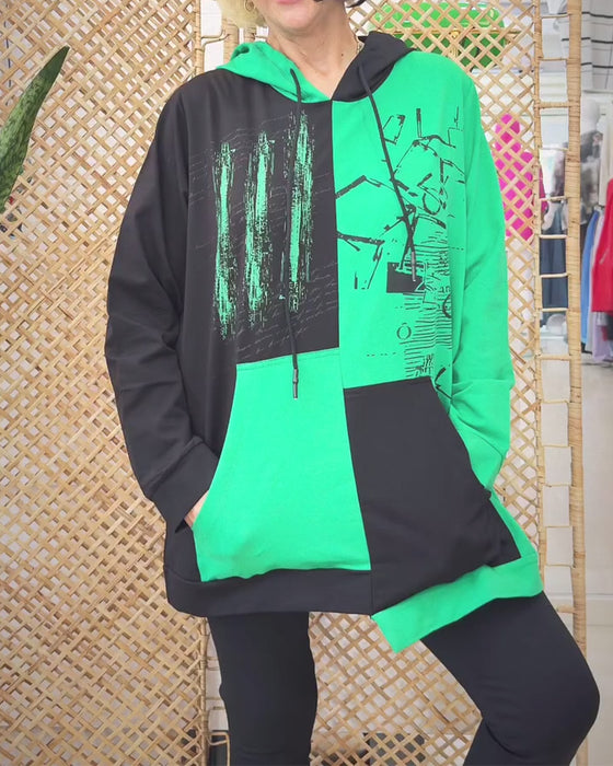 Sweatshirt casual hette fargeblokktrykk