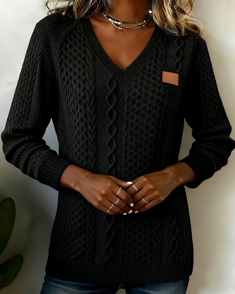 V-Hals Langermet Sweatshirt Med Skinnemerke