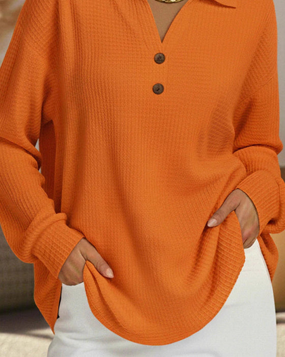 Bluse Slag Knapp Vaffel Solid